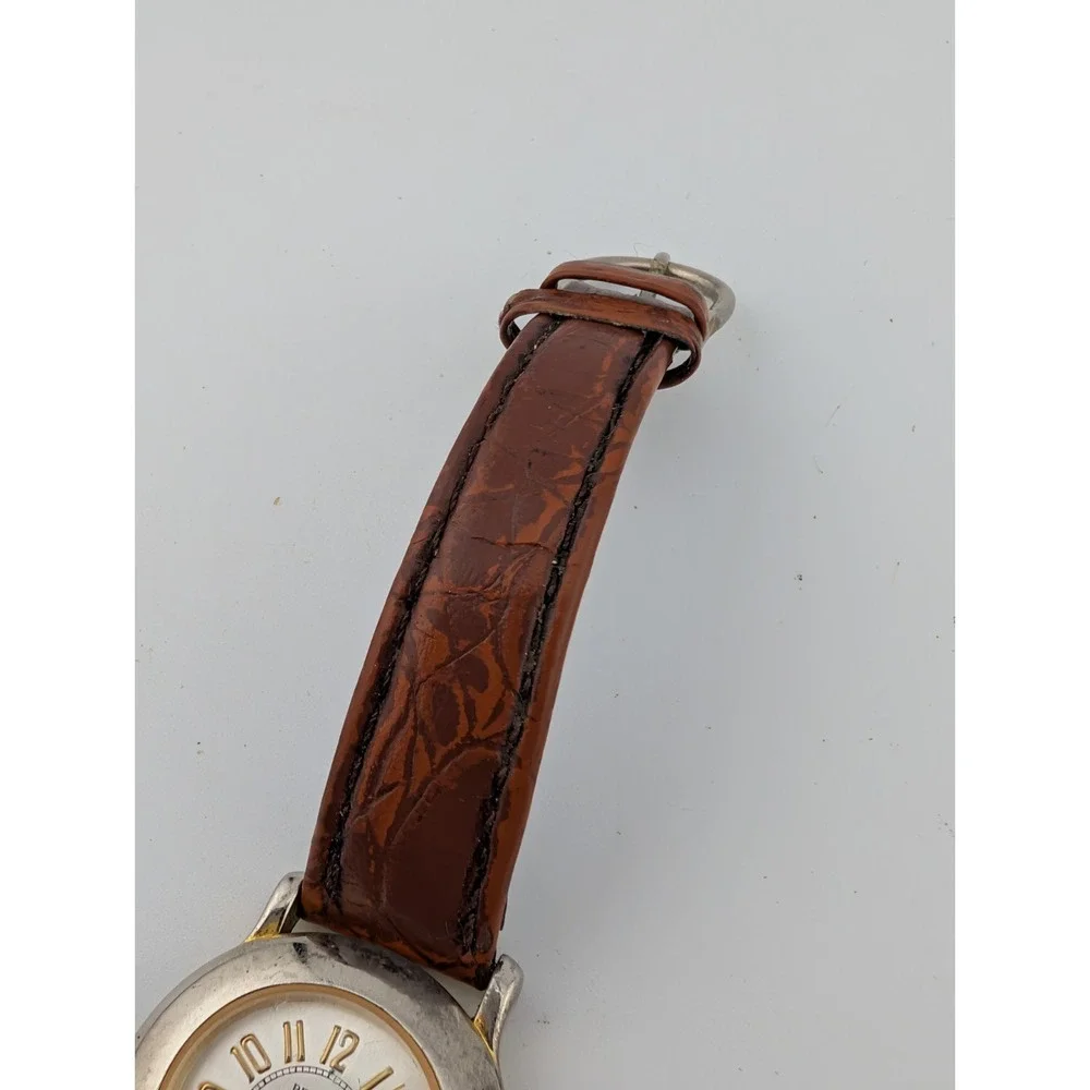 Vintage Becora Watch Women 25mm Gold Case Brown Leather Band-‎ New Battery